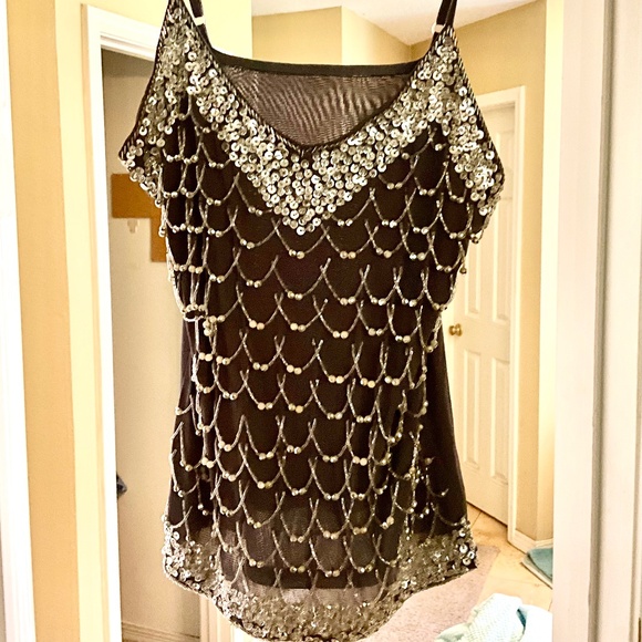 Tops - Vintage Beaded sequin embroidered top with adjustable straps , size S-M